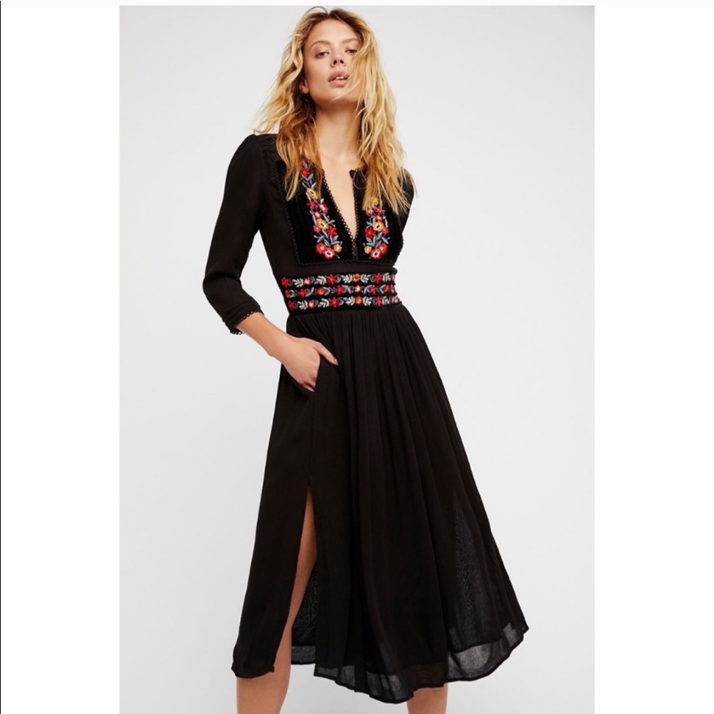 Free People Flora Midi Dress XS new embroidery